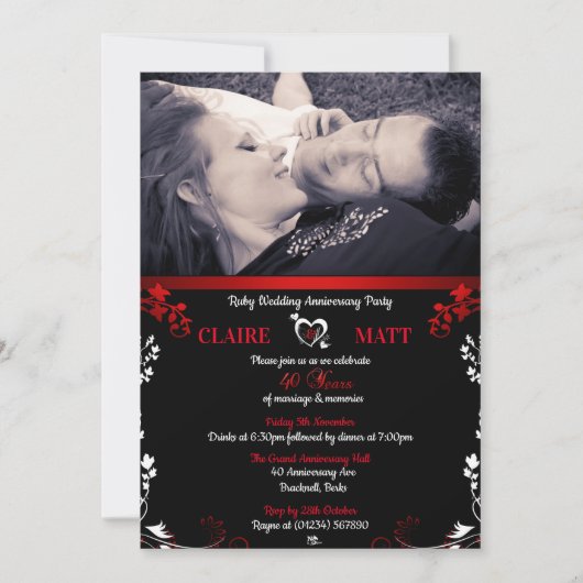 Ruby 40th Wedding Anniversary Foto Einladungen (Vorderseite)