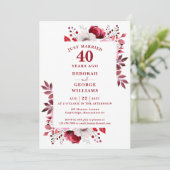 Ruby 40th Wedding Anniversary Monogram Floral Einladung (Stehend Vorderseite)