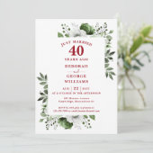 Ruby 40th Wedding Anniversary Monogram Floral Einladung (Stehend Vorderseite)