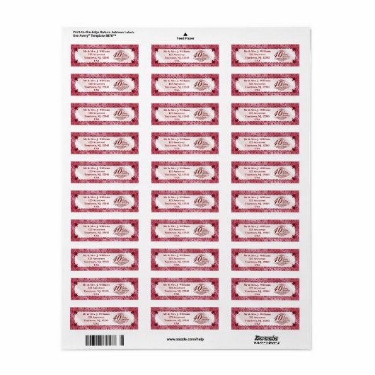 Ruby 40th Wedding Anniversary Return Address Label (Vorne)