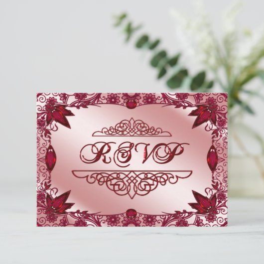Ruby 40th Wedding Anniversary RSVP Card Karte (Stehend Vorderseite)