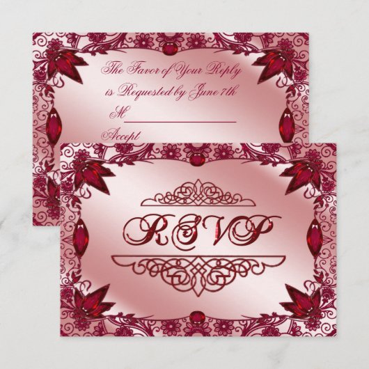 Ruby 40th Wedding Anniversary RSVP Card Karte (Vorne/Hinten)