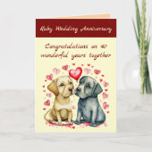 Ruby 40th wedding anniversary yellow dogs card karte (Vorderseite)