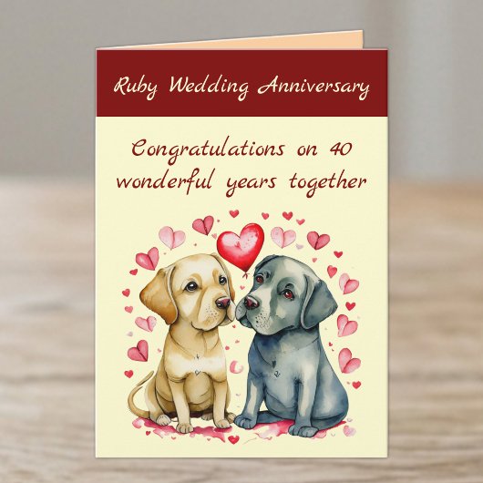 Ruby 40th wedding anniversary yellow dogs card karte