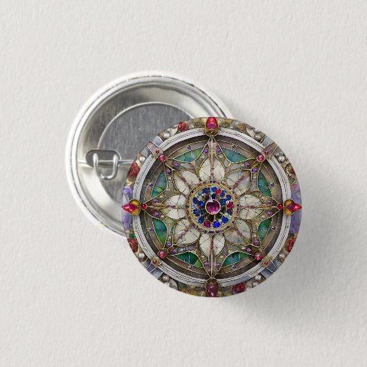 Ruby, Amethyst, Sapphire und Pearl Mandala Button (Vorne & Hinten)