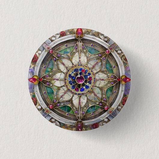 Ruby, Amethyst, Sapphire und Pearl Mandala Button (Vorderseite)