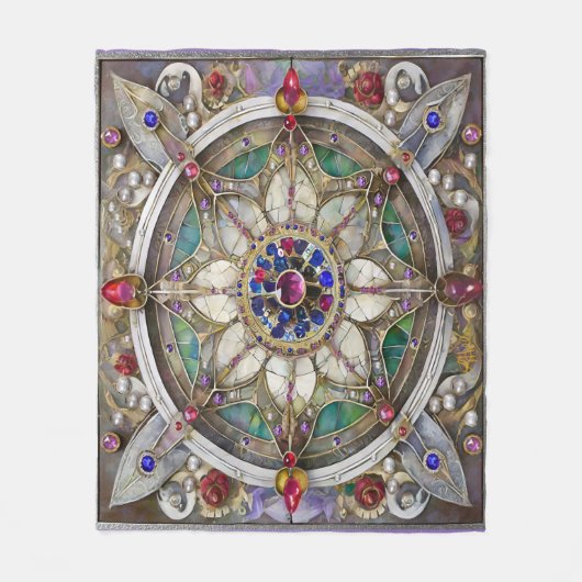 Ruby, Amethyst, Sapphire und Pearl Mandala Fleecedecke (Vorderseite)