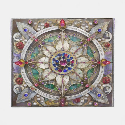 Ruby, Amethyst, Sapphire und Pearl Mandala Fleecedecke (Vorderseite (Horizontal))