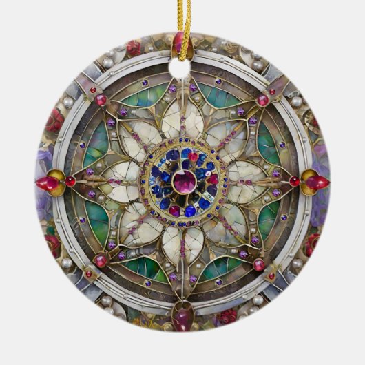 Ruby, Amethyst, Sapphire und Pearl Mandala Keramik Ornament (Vorne)