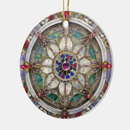 Ruby, Amethyst, Sapphire und Pearl Mandala Keramik Ornament (Links)