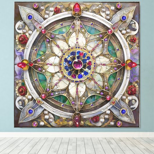 Ruby, Amethyst, Sapphire und Pearl Mandala Leinwanddruck (Insitu (Holzboden))