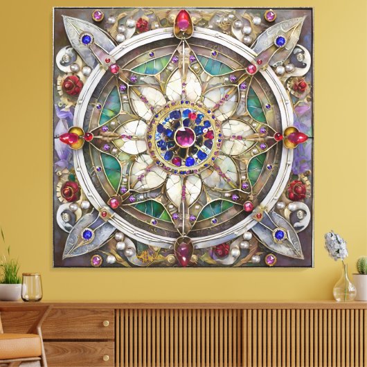 Ruby, Amethyst, Sapphire und Pearl Mandala Leinwanddruck (Insitu (Wohnzimmer))