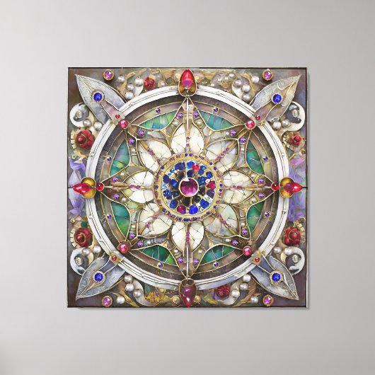 Ruby, Amethyst, Sapphire und Pearl Mandala Leinwanddruck (Vorderseite)