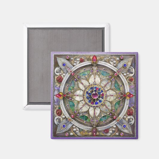 Ruby, Amethyst, Sapphire und Pearl Mandala Magnet (Vorderseite/Rückseite)