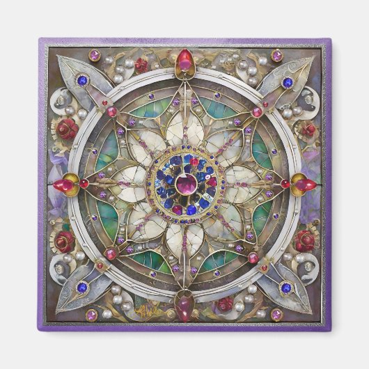 Ruby, Amethyst, Sapphire und Pearl Mandala Magnet (Vorne)