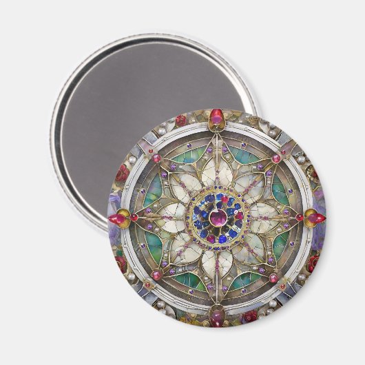 Ruby, Amethyst, Sapphire und Pearl Mandala Magnet (Vorderseite/Rückseite)