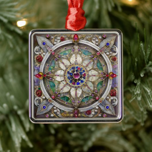 Ruby, Amethyst, Sapphire und Pearl Mandala Ornament Aus Metall (Baum)