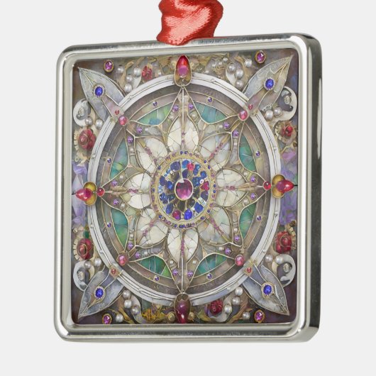 Ruby, Amethyst, Sapphire und Pearl Mandala Ornament Aus Metall (Links)