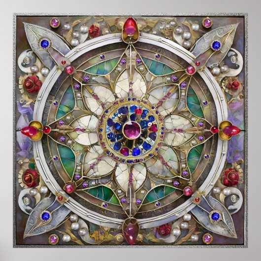 Ruby, Amethyst, Sapphire und Pearl Mandala Poster (Vorne)
