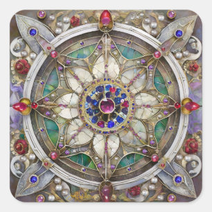 Ruby, Amethyst, Sapphire und Pearl Mandala Quadratischer Aufkleber