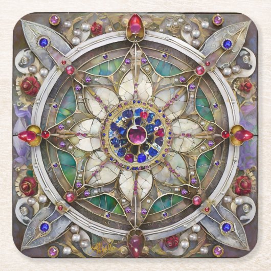 Ruby, Amethyst, Sapphire und Pearl Mandala Rechteckiger Pappuntersetzer (Vorderseite)
