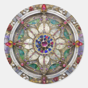 Ruby, Amethyst, Sapphire und Pearl Mandala Runder Aufkleber