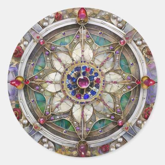 Ruby, Amethyst, Sapphire und Pearl Mandala Runder Aufkleber (Vorderseite)