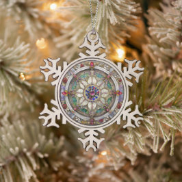 Ruby, Amethyst, Sapphire und Pearl Mandala Schneeflocken Zinn-Ornament