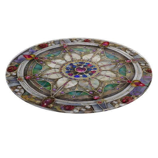 Ruby, Amethyst, Sapphire und Pearl Mandala Schneidebrett (Ecke)
