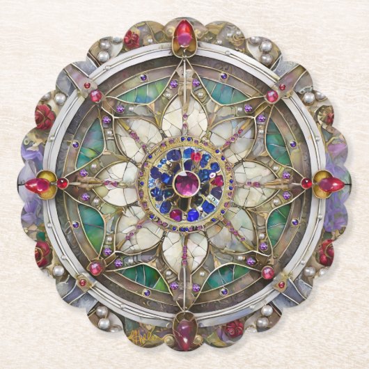 Ruby, Amethyst, Sapphire und Pearl Mandala Untersetzer (Vorderseite)