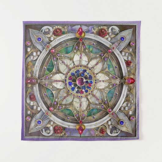 Ruby, Amethyst, Sapphire und Pearl Mandala Wandteppich (Vorderseite (Horizontal))