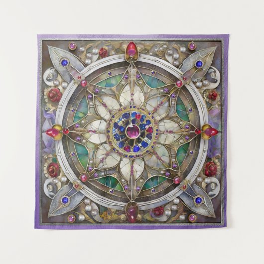 Ruby, Amethyst, Sapphire und Pearl Mandala Wandteppich (Vorderseite)