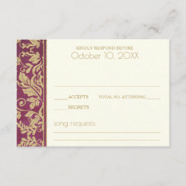 Ruby and Gold Damask Wedding Response RSVP Karte