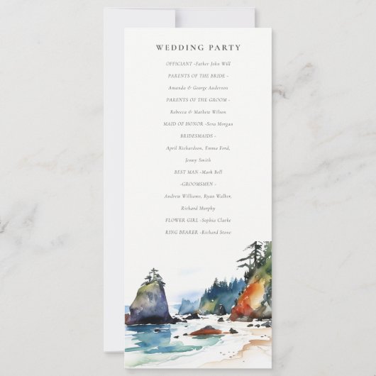 Ruby Beach olympisches Nationalpark-Hochzeitsprogr Einladung (Rückseite)