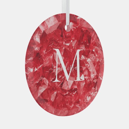 Ruby Birthstone Monogram Personalisiert Name Ornament Aus Glas (Vorderseite Rechts)
