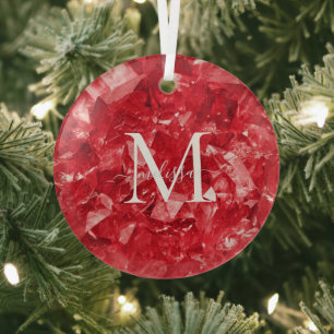 Ruby Birthstone Monogram Personalisiert Name Ornament Aus Glas