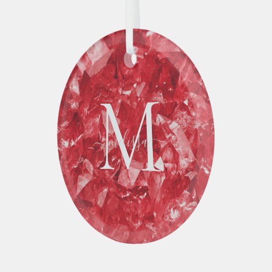 Ruby Birthstone Monogram Personalisiert Name Ornament Aus Glas (Vorderseite links)