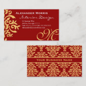 Ruby Black and Gold Elegante Barock Damask Visitenkarte (Vorne/Hinten)