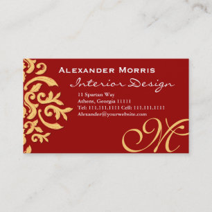 Ruby Black and Gold Elegante Barock Damask Visitenkarte