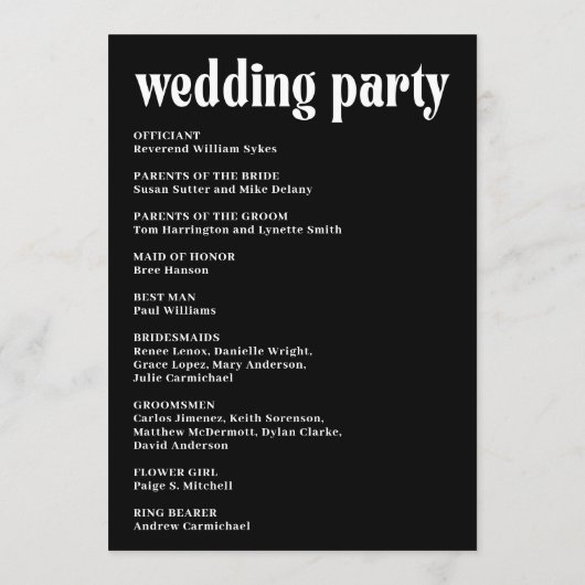 Ruby Black Modern Wedding Programm (Rückseite)