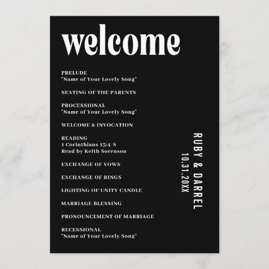 Ruby Black Modern Wedding Programm (Vorderseite)