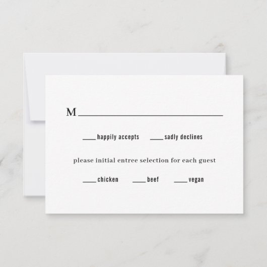 Ruby Black Modern Wedding RSVP Karte (Rückseite)