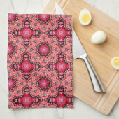 Ruby Bloom Tile - Ziermuster aus rotem Flor Geschirrtuch (Viertel Falte)