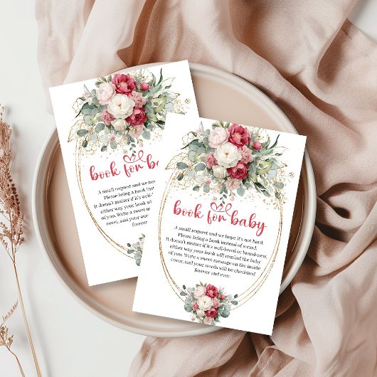 Ruby blush floral baby shower book request card  begleitkarte