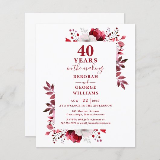Ruby Budget 40. Hochzeitstag Blumenladen (Vorne/Hinten)