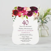Ruby Burgundy Red Floral 40. Hochzeitstag Einladung (Stehend Vorderseite)