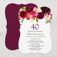Ruby Burgundy Red Floral 40. Hochzeitstag