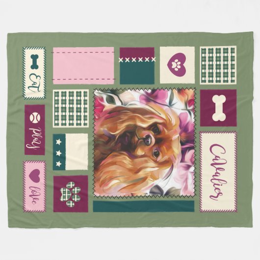 Ruby Cavalier-Decke| GROSS| Grünrosa Fleecedecke (Vorderseite (Horizontal))