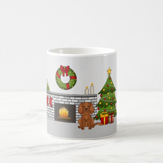 Ruby Cavalier Dog in einem Weihnachtszimmer Kaffeetasse (Mittel)