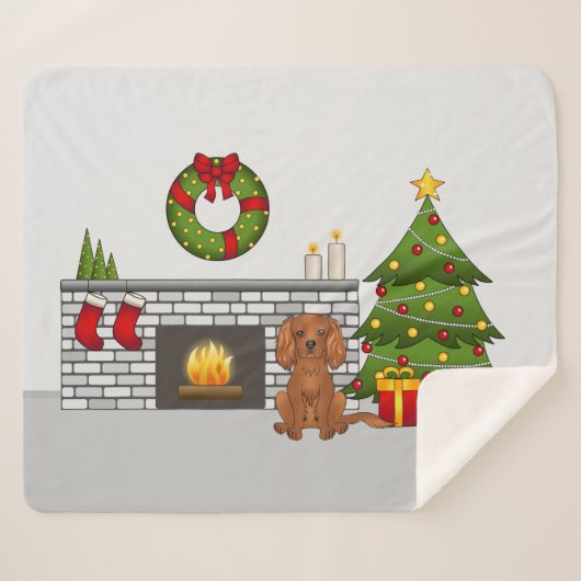 Ruby Cavalier Dog in einem Weihnachtszimmer Sherpadecke (Vorderseite (Horizontal))